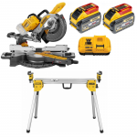 DCS727X2 DeWALT FLEXVOLT 54V skersinio pjovimo staklės + DE7033 kompakti&scaron;kas stalas (2x9.0 Ah)