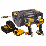 DCK296D2T DeWALT 18V kompakti&scaron;kas smūginis suktuvas + suktuvas-gręžtuvas (2x2.0 Ah) + DOVANA!