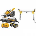 DCS727T2 DeWALT FLEXVOLT 54V skersinio pjovimo staklės + DE7033 kompakti&scaron;kas stalas (2x6.0 Ah)