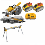 DCS727X2 DeWALT FLEXVOLT 54V skersinio pjovimo staklės + DE7023 stovas (2x9.0 Ah)