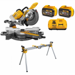 DCS727Y2 DeWALT FLEXVOLT 54V skersinio pjovimo staklės + DE7023 stovas (2x12.0 Ah)
