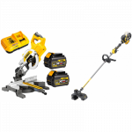 DCS777T2 DeWALT FLEXVOLT 54V skersinio pjovimo staklės (216 mm) + DCM571N 54V trimeris