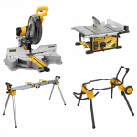 DeWALT DWS780XPS + DWE7492 i&scaron;ilginio ir skersinio pjovimo staklės + DWE74911 + DE7023 stalai
