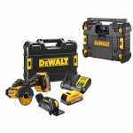 DCS438E2T + DWST1-81079 DeWALT kompakti&scaron;kas pjovimo įrankis 75 mm + DWST1-81079 DeWALT TSTAK radijo imtuvas (2x1.7 Ah)