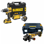 DCD100YD2T + DCG405NT DeWALT 18V XR suktuvas &ndash; smūginis gręžtuvas + DeWALT 18V kampinis &scaron;lifuoklis (2x2.0 Ah)
