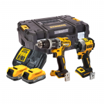 DCK296E2T DeWALT 18V kompakti&scaron;kas smūginis suktuvas + suktuvas-gręžtuvas (2x1.7 Ah)