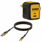 DXMA131-0873-DWG DeWALT 230 V, 49,5 W maitinimo adapteris + DXMA131-1348-DWG DeWALT USB A - USB C kabelis