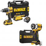 DCD100YD2T + DCF921NT DeWALT 18V XR suktuvas &ndash; smūginis gręžtuvas + DeWALT 18V smūginis 1/2" veržliasukis (2x2.0 Ah)