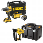 DCD100YD2T + DCN660NT  DeWALT 18V XR suktuvas &ndash; smūginis gręžtuvas + DeWALT 18 V XR 16 Ga akumuliatorinė viniakalė (2x2.0 Ah)