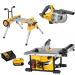 DWE7485 + DE7400 + DCV501LN DeWALT i&scaron;ilginio pjovimo staklės i&scaron;ilginio + pjovimo staklių stalas + rankinis siurblys (1x5.0 Ah)