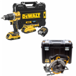 DCD100YD2T + DCS391NT DeWALT 18V XR suktuvas &ndash; smūginis gręžtuvas + DeWALT 18V XR Li-Ion diskinis pjūklas (2x2.0 Ah)