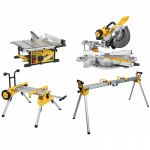 DWE7492 DeWALT i&scaron;ilginio pjovimo staklės + DE7400 stovas + DWS727 skersinio pjovimo staklės + DE7023 stalas