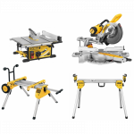 DWE7492 DeWALT i&scaron;ilginio pjovimo staklės + DE7400 stovas + DWS727 skersinio pjovimo staklės + DE7033 stalas