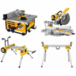 DWE7485 DeWALT i&scaron;ilginio pjovimo staklės + DE7400 stovas + DWS727 skersinio pjovimo staklės + DE7033 stalas