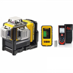 DCE089D1R DeWALT kryžminių linijų lazeris + DE0892 linijinio lazerio detektorius + Leica Disto D2 lazerinis atstumų matuoklis