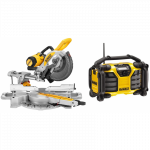 DWS727 DeWALT skersinio pjovimo staklės (250mm) + DCR017 radija - baterijų įkroviklis