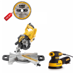 DWS773 DeWALT 216 mm skersinio pjovimo staklės 1300W + DWE6423 ekscentrinis &scaron;lifuoklis 280W + DOVANA!