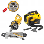 DWS773 DeWALT 216 mm skersinio pjovimo staklės 1300W + DCV584L sauso/&scaron;lapio valymo dulkių siurblys + DOVANA!