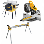 D27300 DeWALT obliavimo ir reismuso staklės + DWS780XPS DeWALT 305 mm skersinio pjovimo staklės + DE7023 stovas
