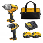 DCF900P2C DeWALT 18V smūginis veržliasukis 1/2" + DCD708 suktuvas-gręžtuvas (2x5.0 Ah)
