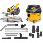 DWS727 DeWALT skersinio pjovimo staklės (250mm) + DWV901L siurblys sausam/&scaron;lapiam siurbimui + priedai