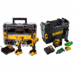 DCK211D2T DeWALT 12V suktuvų rinkinys + DCE088D1G kryžminių linijų lazerinis nivelyras