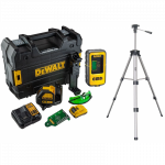 DCE088D1G DeWALT kryžminių linijų lazerinis nivelyras + DE0892G lazerio detektorius + 1-77-201 Stanley stovas