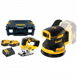 DCS334P2 DeWALT 18V siaurapjūklis + DCW210N 18V 125 mm ekscentrinis &scaron;lifuoklis