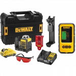 DCE0811D1R DeWALT dviejų linijų lazerinis nivelyras + DE0892 linijinio lazerio detektorius