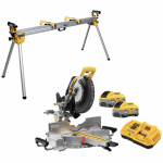 DCS782XW2 DeWALT skersavimo pjūklas 2x8 Ah + DE7023 DeWALT skersinio pjovimo staklių stovas