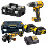 DCD800M2 DeWALT 18V suktuvas-gręžtuvas + DCG405NT DeWALT 18V kampinis &scaron;lifuoklis (2x4.0 Ah)