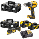 DCD800M2 DeWALT 18V suktuvas-gręžtuvas + DCS356NT DeWALT 18V daugiafunkcinis įrankis (2x4.0 Ah)