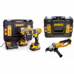 DCK266P2T DeWALT 18V XR smūginis suktuvas + suktuvas-gręžtuvas + DCG412NT 18V kampinis &scaron;lifuoklis