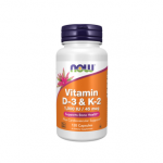 NOW Vitamin D-3 & K-2, 120 kapsulių
