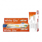 WHITE GLO balinamoji dantų pasta nuo apna&scaron;ų kaupimosi ANTI-PLAQUE, 150 g+Dantų &scaron;epetėlis ir 8 dantų krap&scaron;tukai