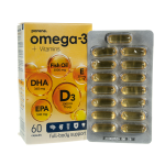 OMEGA 3 + VITAMINAI D IR E, 1000 mg, 60 kapsulių