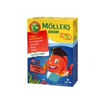 MOLLER'S OMEGA-3 JUNIOR, žuvų taukai, 45 bra&scaron;kių-aviečių skonio kramtomosios gelinės žuvelės