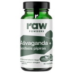 RAW POWDERS A&Scaron;VAGANDA, su juoduoju pipiru PLUS, 90 kapsulių