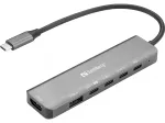 Sandberg 136-77 USB-C 6-in-1 MediaDock doking stotelė, HDMI + USB-C vaizdas, dvigubas 4K@60Hz, USB-A/USB-C 10 Gbps, PD 100W, aliuminis