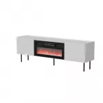 TV spintelė cama meble LUCCA 180x40x59 cm, baltas vir&scaron;us ir rėmas, juodas elektrinis židinys