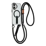HURTEL dėklas, skirtas iPhone 17, su stoveliu, trumpu 30 cm ir ilgu 120 cm dirželiu, suderinamas su MagSafe - juodas