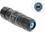 Kabelio jungtis Delock RJ45 lizdas į RJ45 lizdą Cat.6A, su M20 x 1,5 mm sriegiu, trumpo dizaino, IP68 dulkėms ir vandeniui atspari (90658)