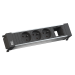 Bachmann Power Frame Steckdosenleiste ALU 4-fach 3xUTE Steckdosen, 1x Custom Module, Stromeingang: 0,2m H05VV-F 3G1,5mm&sup2; mit GST18i3 verpackt im Polybeutel (916.0621)