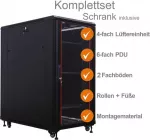 IT-BUDGET 19 inch serverio spintos SRK pilnas komplektas, 27U, 600x1000 mm, stiklo/plieno durelės, 4 ventiliatoriai, PDU, lentynos, surinkta, juoda 99ITB19SRK27610GSM