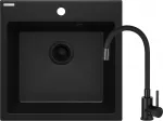 DEANTE Granite Composite Kitchen Sink with Single-Lever Chrome Faucet, 1 Bowl, Black, 780x435 mm