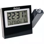 MEBUS 42424 Projekcinis radijo valdomas žadintuvas su DCF77, raudona LED projekcija, LCD ekranu, dvigubu žadintuvu, patalpų temperatūra, mėlynu foniniu ap&scaron;vietimu, juodas