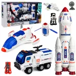 LEAN TOYS Didelis kosmoso rinkinys su stotimi, raketa, erdvėlaiviu, mėnuleigiu ir astronautais