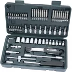 BR&Uuml;DER MANNESMANN 1/4 inch 65 dalių veržliarakčių rinkinys su reketu, prailgintuvais, antgaliais ir dėklu 29165