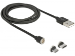 Magnetisches USB 2.0 Kabel, USB-A Stecker > USB-C + Micro-USB Stecker (schwarz, 1,1 Meter)