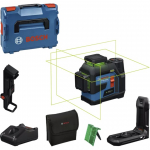 Akku-Linienlaser GLL 12V-100-33 CG Professional (blau/schwarz, Li-Ion Akku 12V 2,0Ah, gr&uuml;ne Laserlinien, inkl. Universalhalter LB 10, Deckenklemme DK 20, L-BOXX)